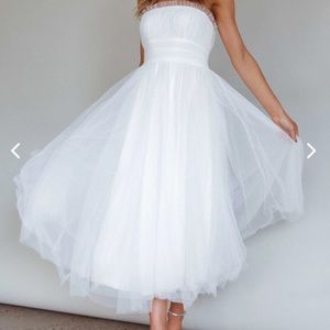 Strapless Tulle Midi Dress